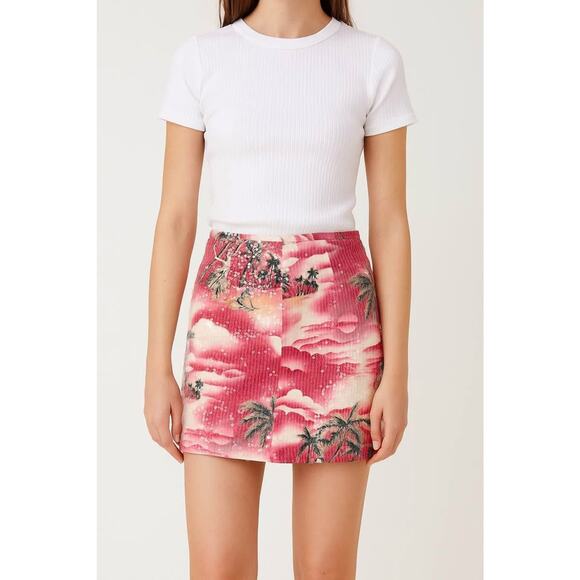 Le Superbe Women’s Size 2 XS Pink Hawaiian Sequin Graphic Print Mini Skirt - Picture 1 of 6